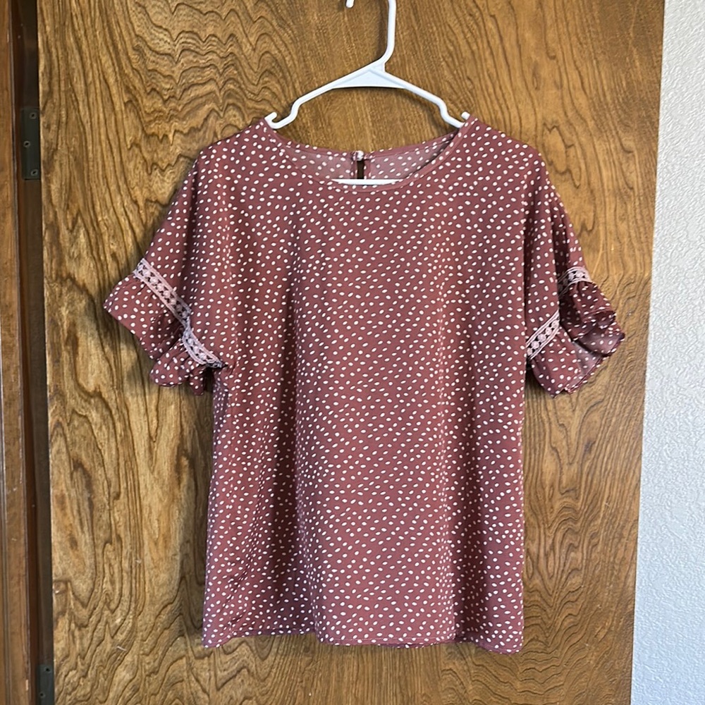Polka Dot Ruffle Sleeve Top - Pink